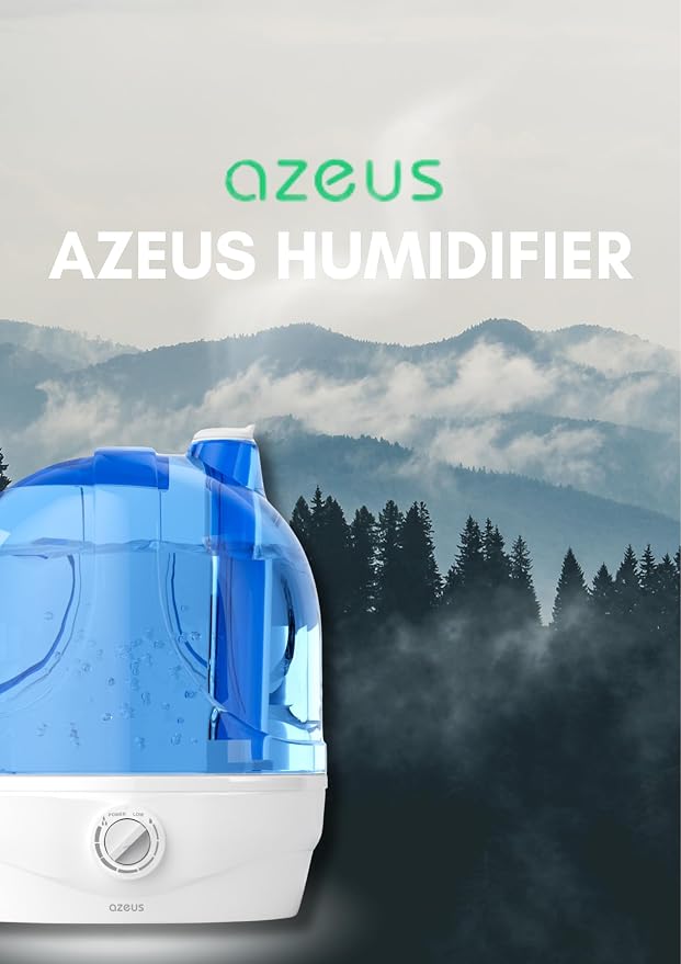 AZEUS Humidificadores para dormitorio, humidificadores ultrasónicos de niebla fría de 2.8 L para el hogar, guardería y plantas, humidificador de aire de llenado superior silencioso dura hasta 30 horas, apagado automático (sin BPA)