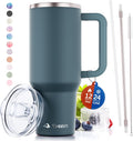 tweevo Vaso Termico 40 oz con Asa y Pajilla | Acero Inoxidable de Doble Pared al Vacio con Tapa | Antisudoracion, Libre de BPA, Apto Lavavajillas Carbon