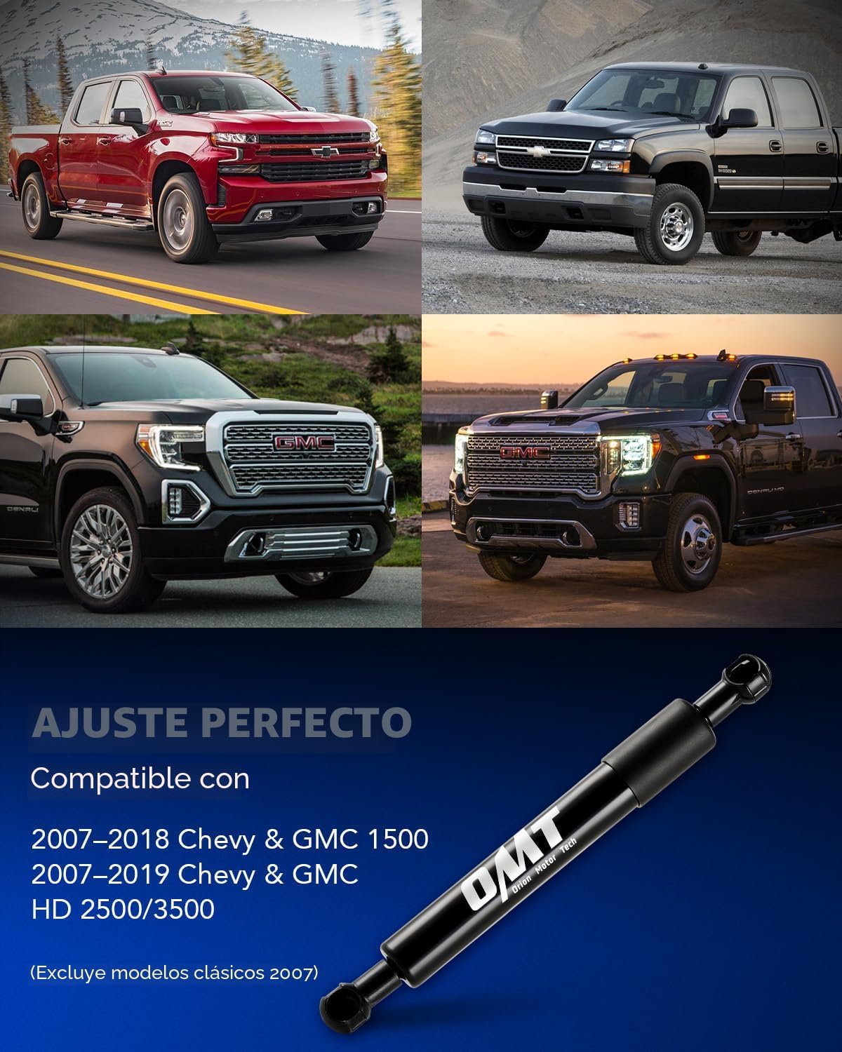 Orion Motor Tech Asistencia de puerta trasera de camioneta, kit de asistencia de elevación de puerta trasera de camión compatible con Chevy Silverado GMC Sierra 1500 07-18 y 07-19 HD 2500 3500, amortiguador de puerta trasera de camión, color negro