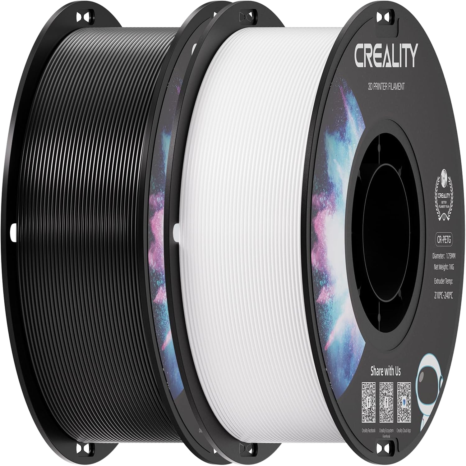 Creality 2 kg Black & White PETG 1.75mm Filament, 3D Printer Filament Bundle, Excellent Toughness High Precision, Odorless Non-Toxic Moistureproof, Glossy, Accuracy +/- 0.02mm