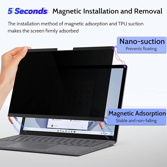 Filtro de Privacidad Magnético IPROKKO para Microsoft Surface Laptop 1/2/3/4/5/6 de 15" – Antireflejos, Antiluz Azul, Removible