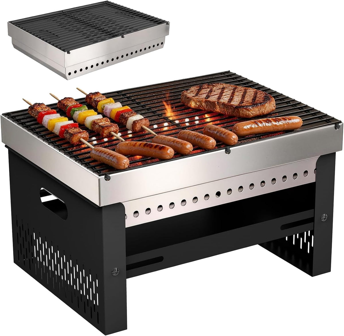 Parrilla de Carbón Portátil Plegable – Mini Hibachi de Acero Inoxidable para Camping, Picnic y Exteriores