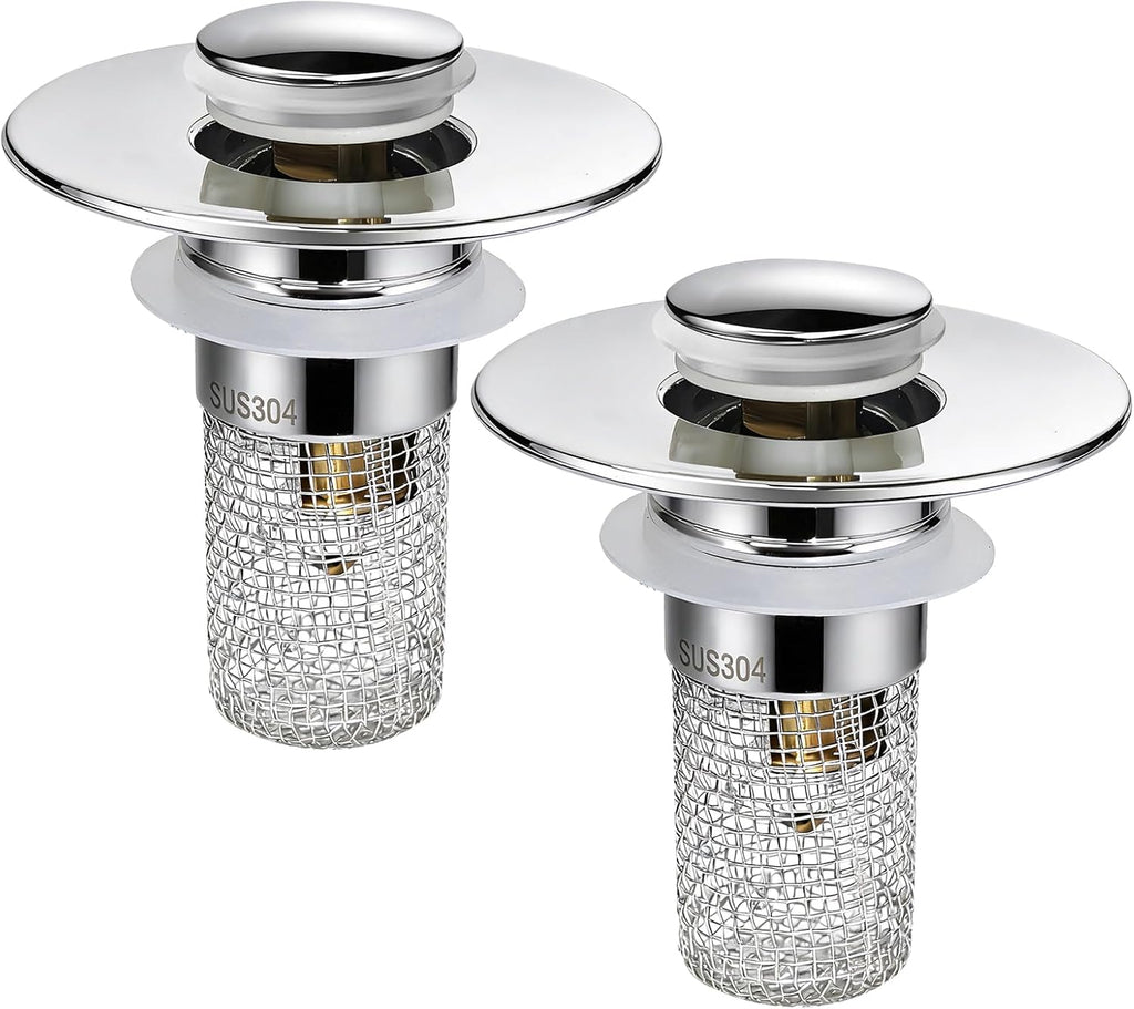 Tapones Drenaje Lavamanos Acero Inoxidable 2 Piezas - Filtro Atrapacabello, Antiobstrucción, Levantable