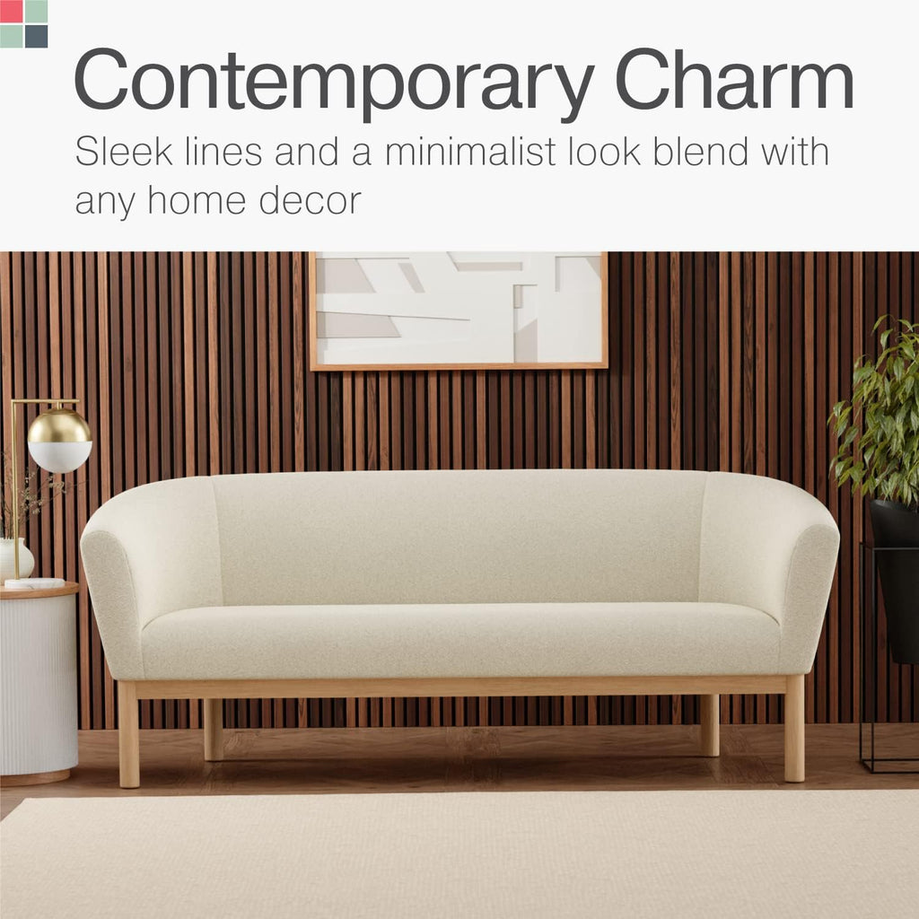 Sofá Mid-Century con Respaldo Curvo – 76.25” – Decoración de Lujo y Confort para Oficinas, Salas y Dormitorios – Patas de Madera Maciza y Cojines de Tela Transpirable