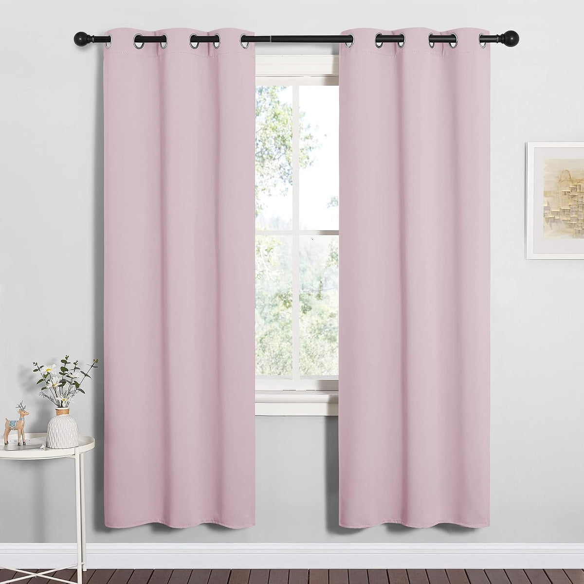 Cortinas opacas NICETOWN color rosa bebé, 198 cm de largo, para dormitorio, 2 paneles, 107 cm de ancho, cortinas decorativas con aislamiento térmico para ventanas de oficina.