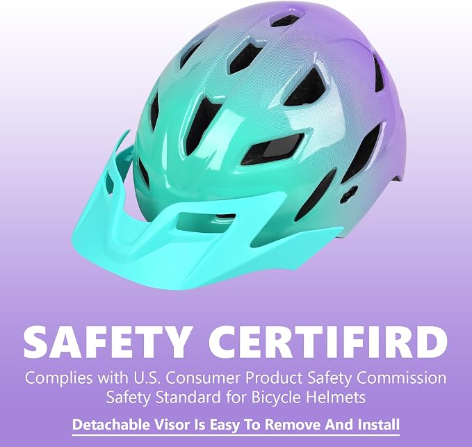 Casco de bicicleta infantil/juvenil ajustable multideporte para bicicleta, patinete, luz LED, visera desmontable para niñas y niños.