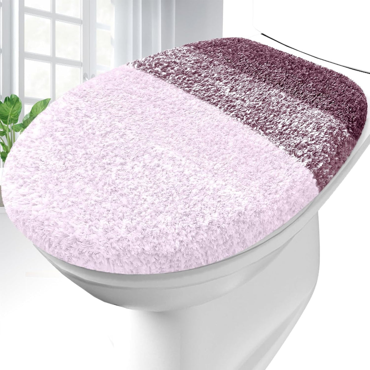 Funda para Tapa de Inodoro OLANLY Microfibra Suave Color Malva – Lavable, Antideslizante, 17.5x15 cm