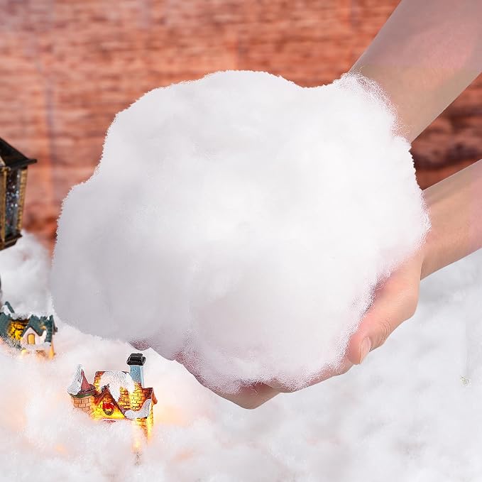 Biggun Decoraciones de Nieve Falsa Esponjosa de 10 onzas - Manta de Nieve Artificial de Navidad, Fibra de Algodón de Nieve Sintética Xmas para Interiores, Copos de Nieve para Decorar Árbol de Pueblo