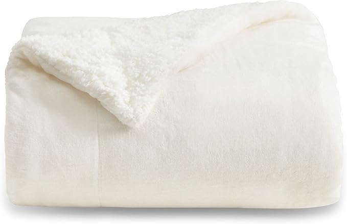 Manta de forro polar Sherpa para sofá, manta gruesa y cálida para mujeres y hombres, manta de felpa suave y mullida para invierno, color crema, 50 x 60 pulgadas