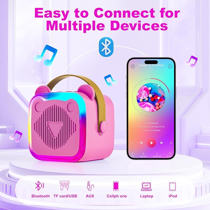 Mini máquina de karaoke para niños: altavoz portátil de juguetes para cantar con 2 micrófonos inalámbricos para niñas y niños de 3 a 12+ años (rosa-rojo)