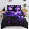 Xruibed Floral Comforter Set King 7 Piece Bed in a Bag Purple Rose Flower Comforter with Sheet Set Soft Micorfiber Bedding Set (1 Comforter,2 Pillow Shams,1 Flat Sheet,1 Fitted Sheet,2 Pillowcases)