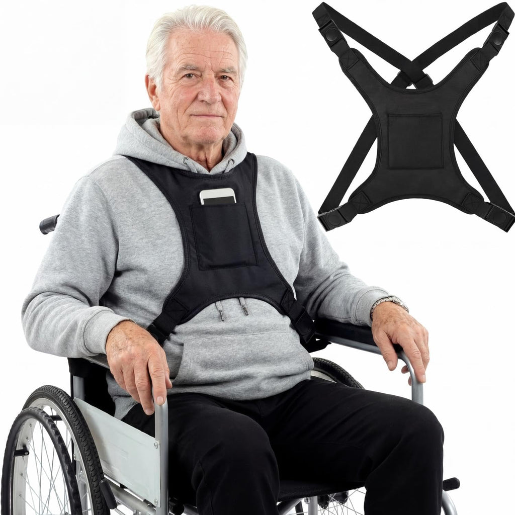 CONTIENE UNA SOLA PIEZA Threlaco Cinturon de Seguridad para Silla de Ruedas, Arnes Ajustable para Adultos y Ancianos, Chaleco de Soporte de Torso Antideslizamiento, Negro
