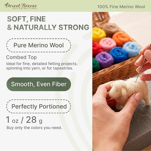100% lana merino natural – 1 onza – Lana merino peinada de primera calidad – Tapiz, spinning, fieltro húmedo y fieltro de aguja – 21.5 micras – Color Nieve