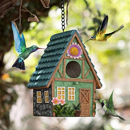 Casas para pájaros Casas para pájaros para exteriores Casa para pájaros colgantes de madera para pájaros azules Caja nido para pájaros naturales Casa para pájaros para patio trasero Decoración de jardín