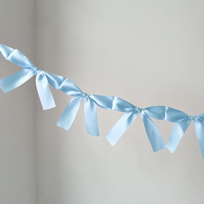 Guirnalda de lazo azul premontada, decoraciones de fiesta listas para colgar de 6 pies para baby baby showers, cumpleaños, revelación de género, no necesita bricolaje, lazos gruesos de satén de seda (azul, 6 pies)