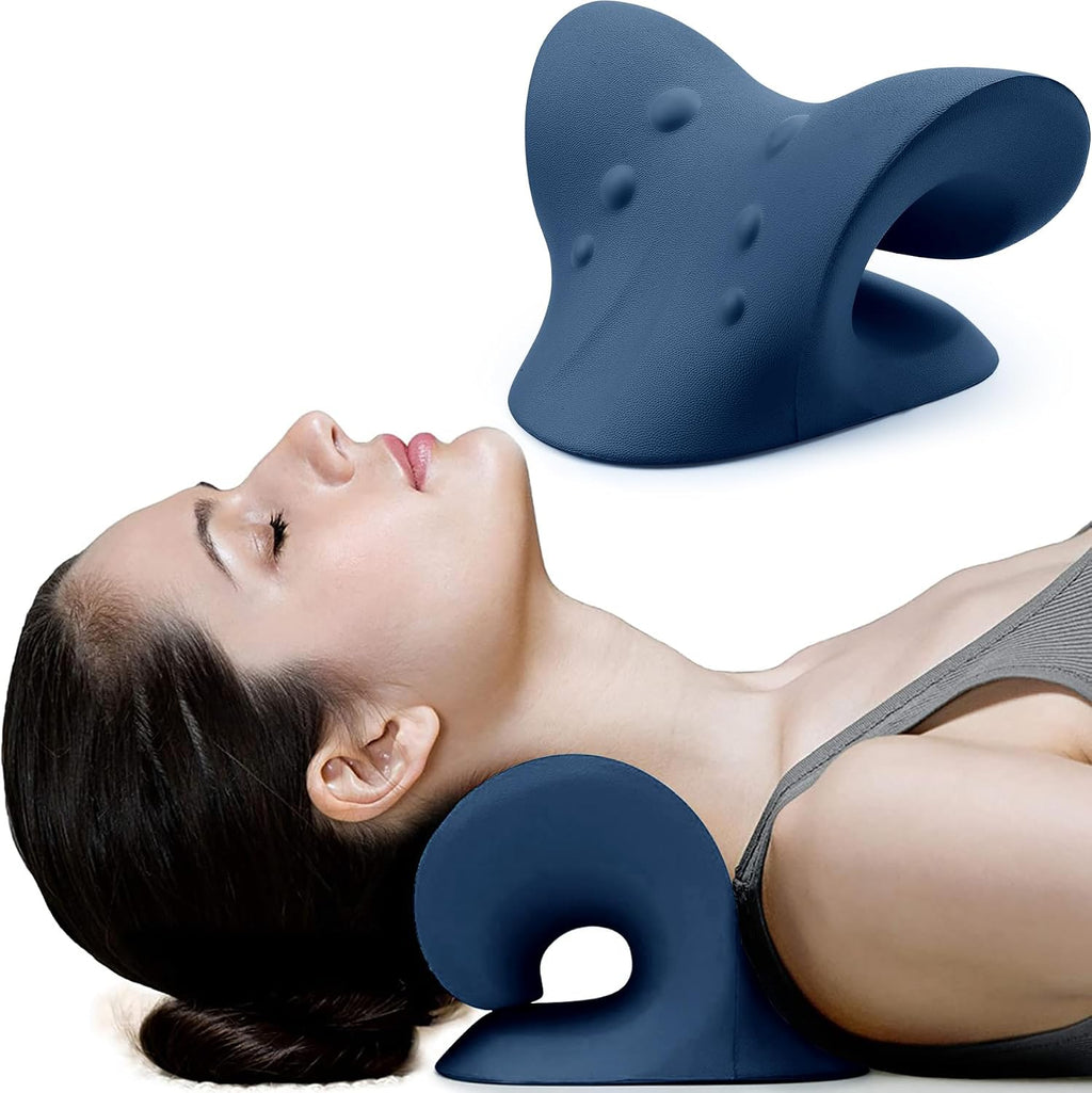 Relajador de cuello y hombros RESTCLOUD, dispositivo de tracción cervical para el alivio del dolor de la ATM y la alineación de la columna cervical, almohada quiropráctica, estirador de cuello (azul)
