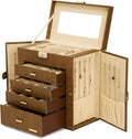 Caja de joyería grande de piel sintética con espejo, organizador de relojes, collares, anillos y pendientes, estuche de regalo con cerradura de la marca Homde (marrón + dorado)