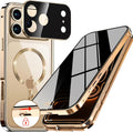 Funda de Privacidad Upholyee para iPhone 17 Pro | Anillo Metalico CD y Cierre Magnetico Emergente | Compatible con MagSafe | Proteccion de Lente y Vidrio 9H | Dorado