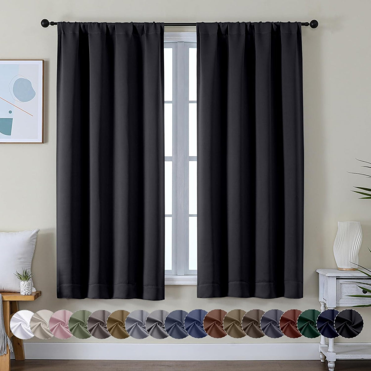 Cortinas Opacas Simplebrand Ava Halloween 102x160 cm Negras – 2 Paneles Térmicas Aislantes, Bolsillo para Barra