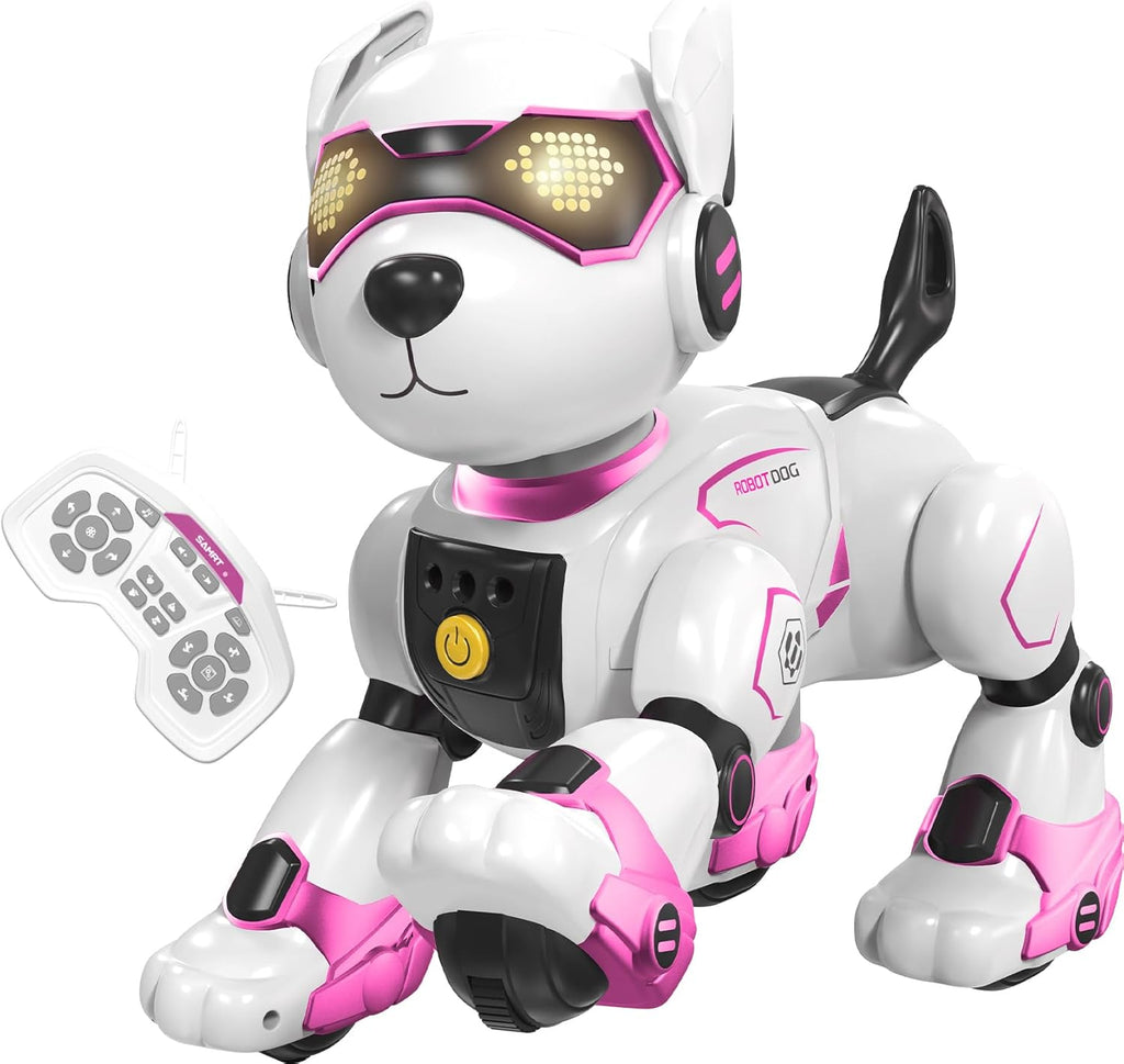 Juguetes de perro robot para niños, perro robot con control remoto, control táctil y por voz, juguete interactivo programable para cachorros, canta y baila, mascota robot recargable para niños y niñas. 