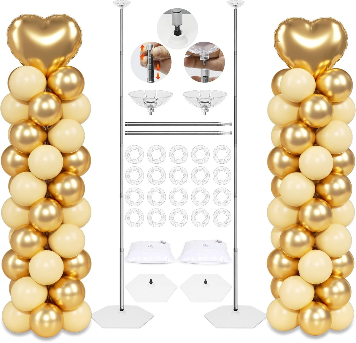 Kit Soporte Columna Globos Toosci Mejorado, Torre Globos Altura Ajustable 2.13 m Diseño Telescópico Metálico Reutilizable Graduación Boda Baby Shower Decoración Fiesta