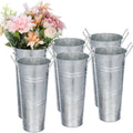 Floreros de Metal Galvanizado Rústico Estilo Farmhouse – Set de 6, 10 Pulgadas con Asas, Para Bodas y Decoración