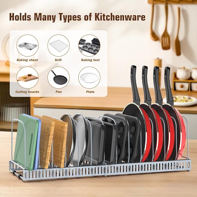 Housolution Organizador de tabla de cortar, estante expandible para bandejas de hornear y hojas de galletas con 14 divisores ajustables, organizador de almacenamiento para utensilios de hornear