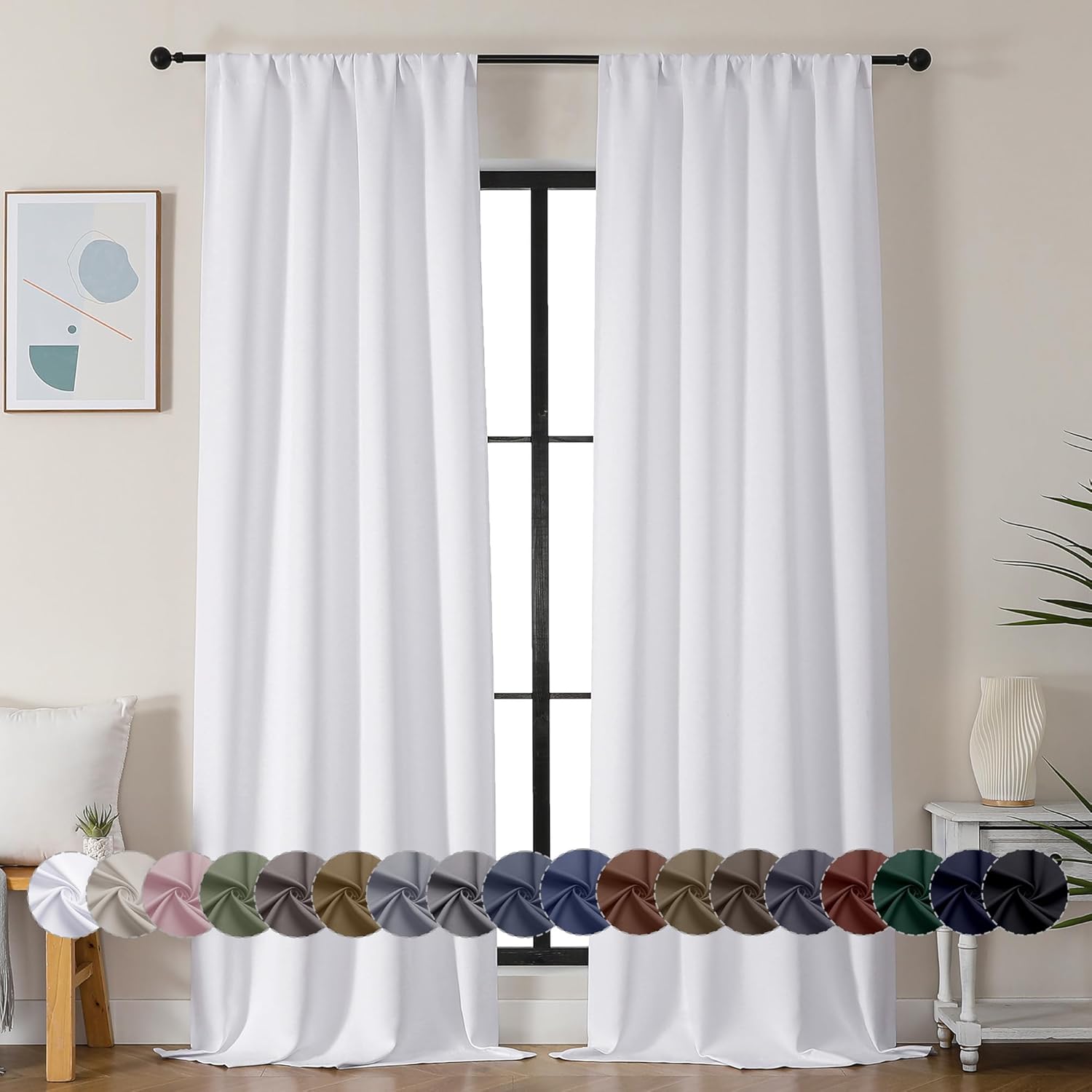 Blackout Curtains 90" – Room Darkening, 2 Panel Set (40"W x 90"L)