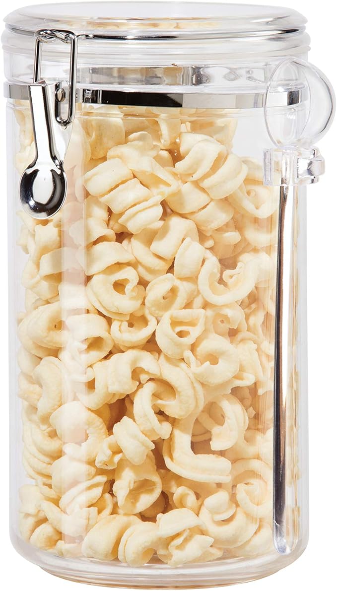 Oggi - Recipiente transparente hermético de 72 onzas - Tapa con abrazadera y cuchara - Recipiente hermético para almacenamiento de alimentos, ideal para cocina y despensa de alimentos a granel, secos — PRESENTA RAYONES, VER FOTOS