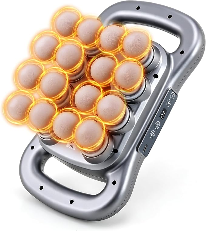 Juego de 16 pistolas de masaje de cabeza, masajeador de percusión de tejido profundo, herramientas de masaje eléctrico de 2600 mAh con 9 estilos y niveles, gris plateado