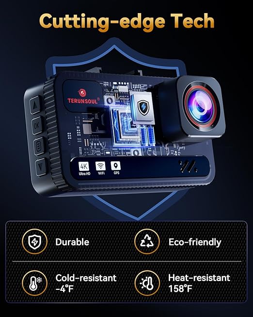 Cámara de tablero 4K+4K, cámara de tablero WiFi de 5.8 GHz para automóviles, sensor G, pantalla IPS de 3 pulgadas, modo de estacionamiento 24H