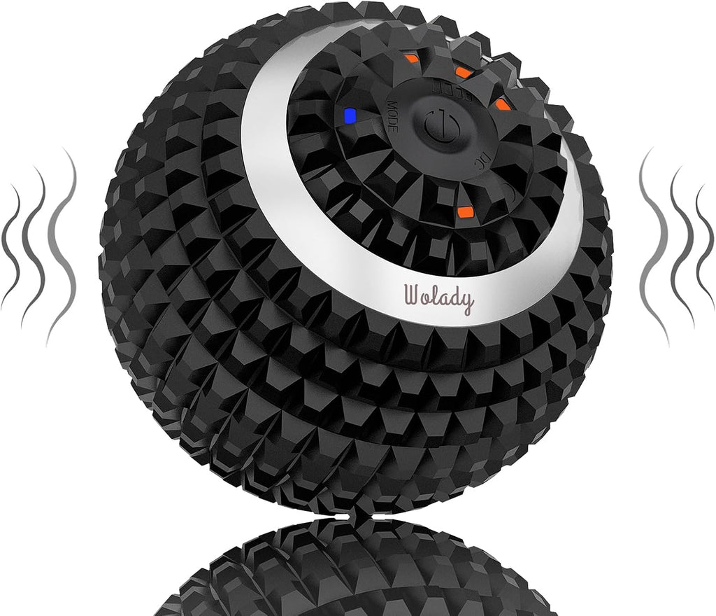 Pelota de masaje vibratoria Wolady de 4 velocidades, rodillo de masaje de alta intensidad para fitness y yoga, para aliviar la tensión muscular, el dolor y la presión (negra).