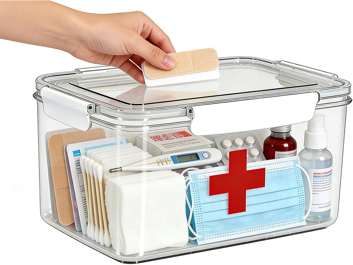 HTYSIQI Caja grande vacía para botiquín de primeros auxilios para mascotas, caja de primeros auxilios, organizador de estuche acrílico vacío para botiquín de medicamentos (blanco)