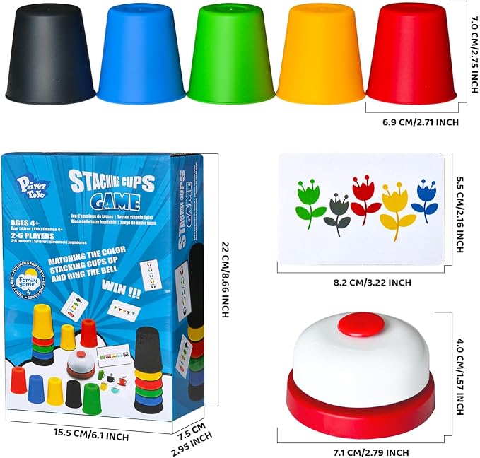 Pairez Toys Juego de Vasos de Apilamiento Rápido para Niños - Vaso Clásico de Velocidad a Juego con 24 Cartas y 30 Vasos - Juego Familiar Interactivo Padre-Hijo para Fiestas o Viajes