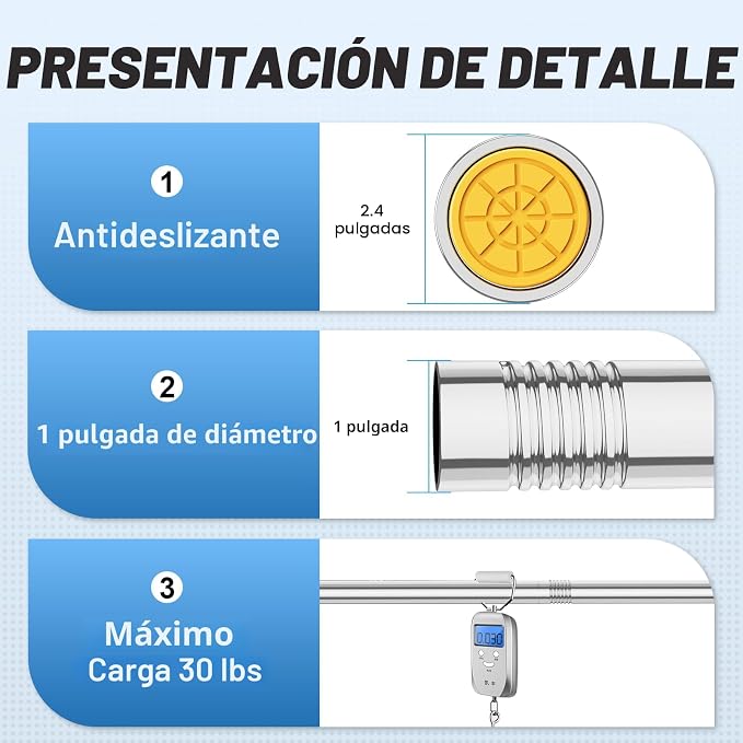Barra de cortina de ducha cromada de 31 a 80 pulgadas, barra de cortina de tensión de resorte ajustable de 1 pulgada de diámetro, barra telescópica de acero inoxidable sin perforación, no se oxida