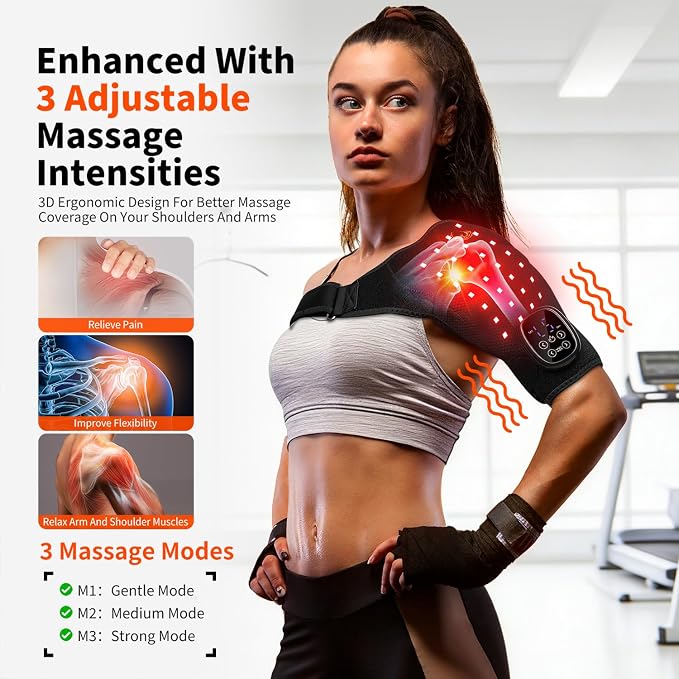 Envoltura de Terapia de Luz Roja Seenew para Hombro – 216 Cuentas 660nm y 850nm, Masaje de Calor, Recargable