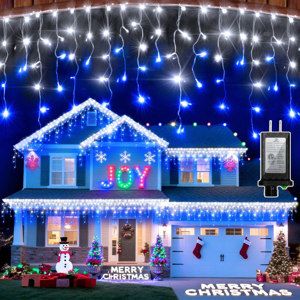 1332 luces LED navideñas con 296 luces, 132 pies, 12 modos, luces colgantes de cadena con temporizador, regulables e impermeables, luces de hadas enchufables para decoración navideña, bodas, fiestas, color azul y blanco frío. 