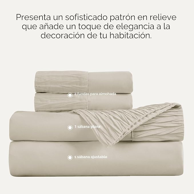 Set de Sábanas Bedsure Tamaño King 4 Piezas, Suave, Transpirable y Fresco, Lujo de Hotel, Fácil Cuidado, Microfibra Poliéster