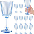 12 copas de vino de plástico azul acanalado de 400 ml (13.5 oz), copas de vino acanaladas desmontables, elegante cristalería estriada de estilo vintage para bodas, aniversarios, cumpleaños y cenas (azul, paquete de 12).