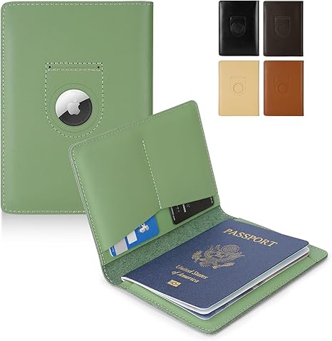 Porta Pasaporte Cuero Genuino con Slot AirTag – Verde | Hombre y Mujer