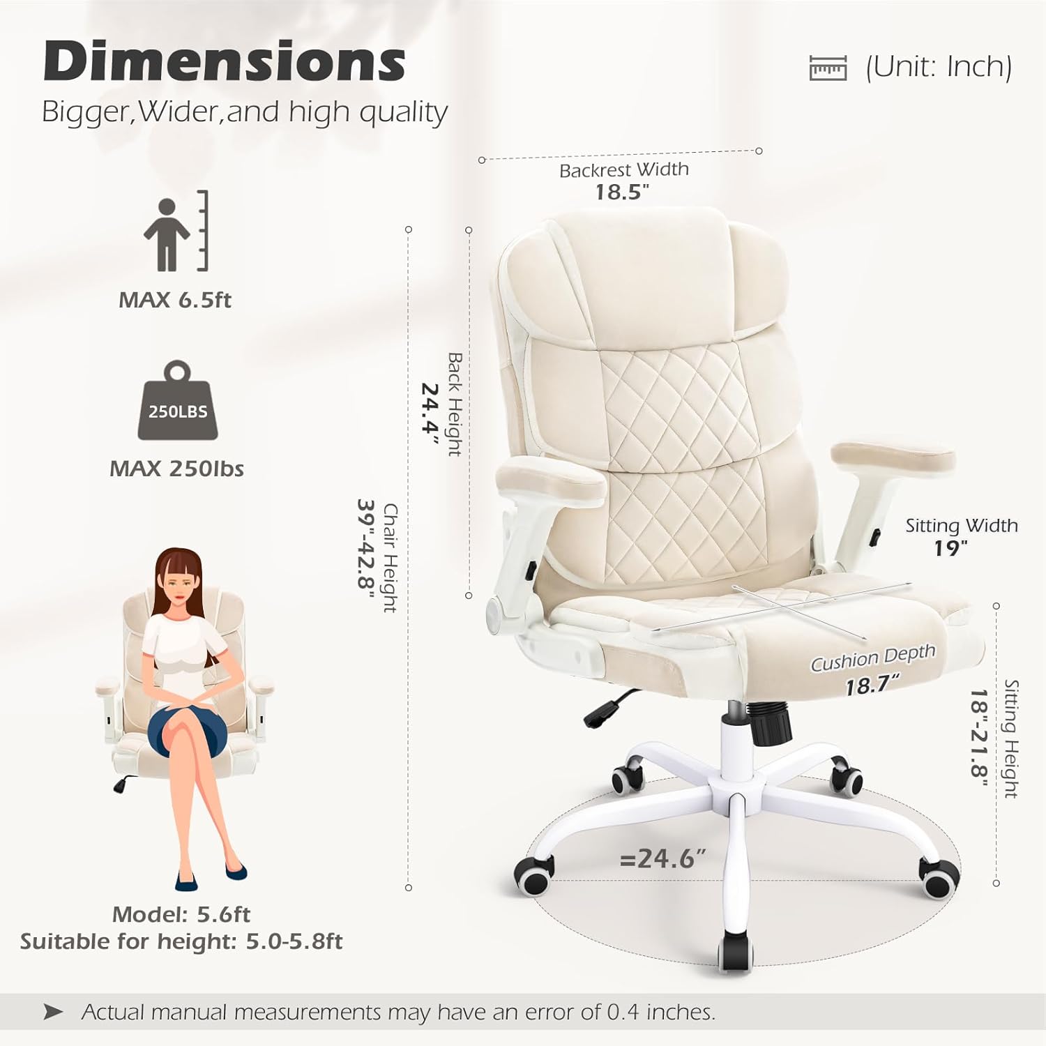SEAZONE – Silla de Oficina para Casa con Ruedas y Apoyabrazos Abatibles