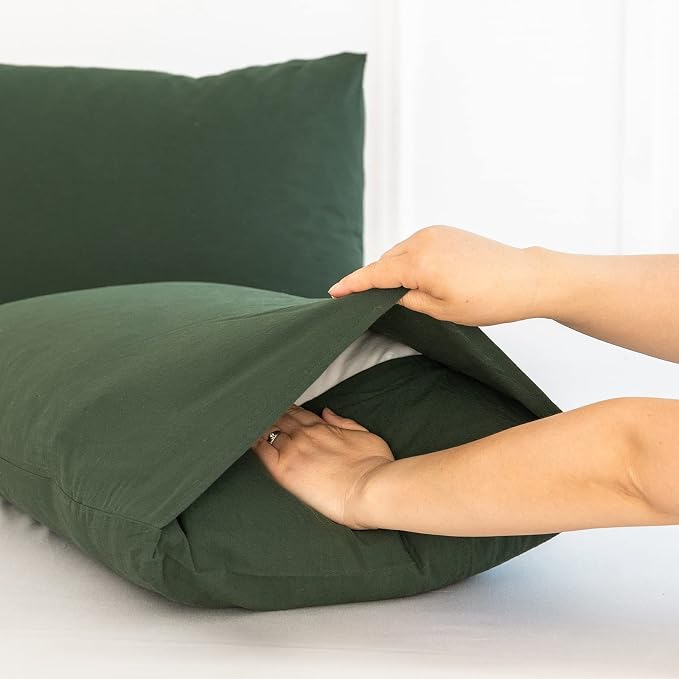 Fundas de Almohada MooMee Pack x2 – 100% Algodón Lavado Tipo Lino, Talla Rey, Color Oliva