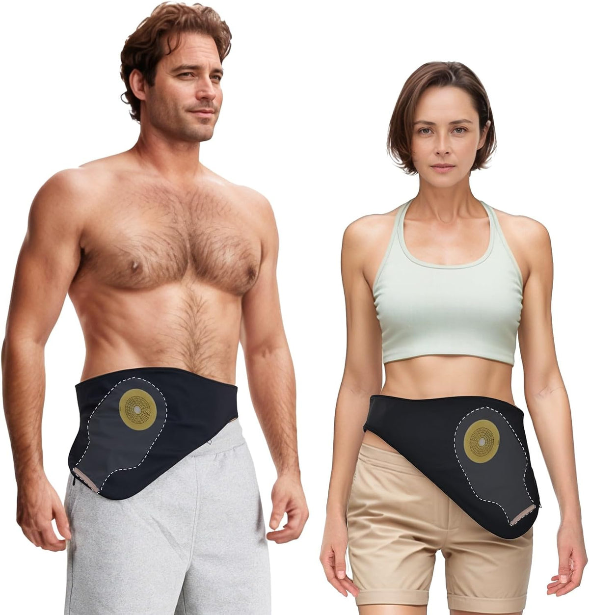 Cinturón de ostomía diagonal: solución a prueba de fugas y que enmascara el olor, fundas para bolsas de ostomía para hombres y mujeres, apto para estoma izquierdo - Negro, L