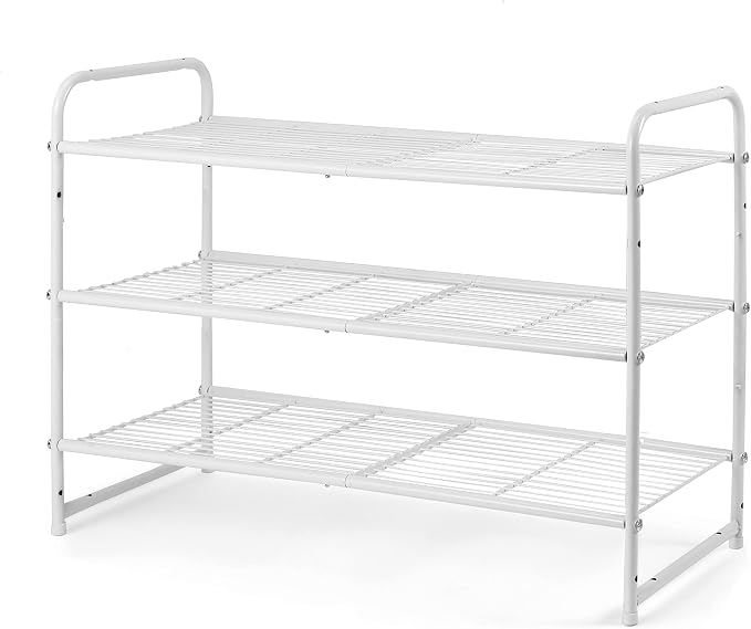 Zapatero apilable de 3 niveles, organizador de almacenamiento para estantes de zapatos, ampliable y ajustable, rejilla de alambre, color blanco