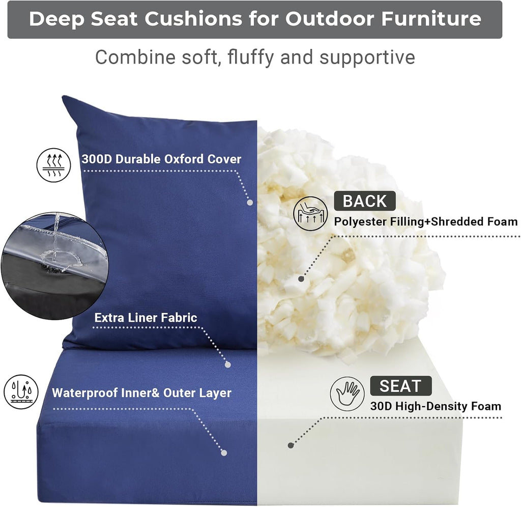 IPYNBAP Cojines de exterior para muebles de patio, juego de cojines de asiento de exterior de 24 x 24 x 5.75 pulgadas, impermeables y resistentes a la decoloración, cojín para silla de patio profundo