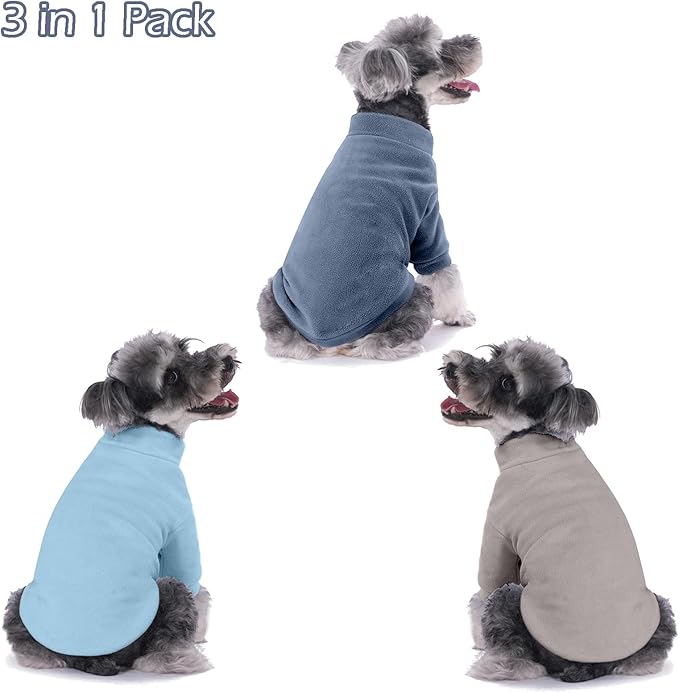 Suéter para perro, paquete de 3 suéteres para perros pequeños, ropa ultra suave y cálida para cachorros, abrigo para perro para el invierno (Gris+Azul+Azul marino, Pequeño)