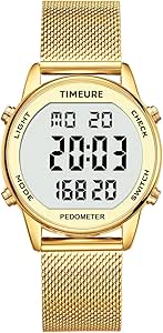 TIMEURE Reloj Contador de Pasos para Mujer — Pulsera Acero Inoxidable, Sin App, Sin Carga, Dorado TU-2401