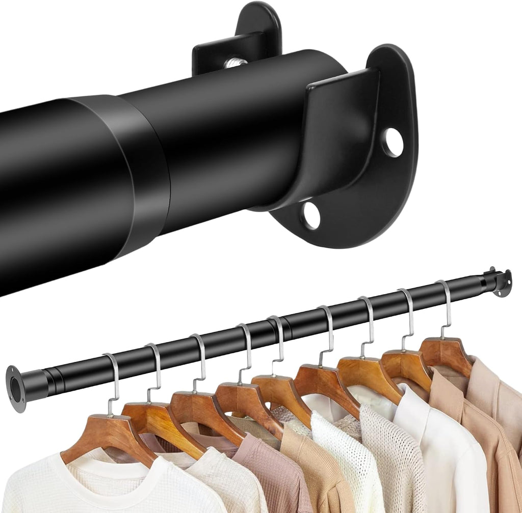 Barra de armario ajustable - Barra de tensión resistente de 17 a 84 pulgadas para colgar ropa, barra de cortina negra ideal para armarios, vestidores, baños y cuartos de lavandería (17-70)