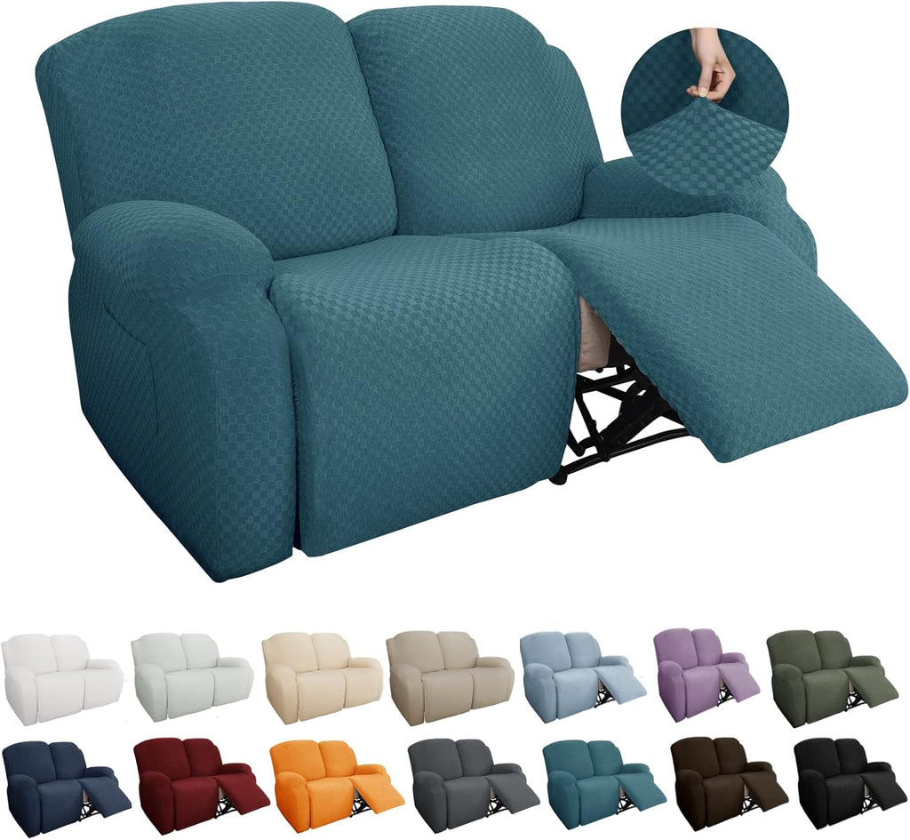 1 FUNDA FALTANTE Y ZIPPER VIENE ADENTRO. Funda para Sofa Reclinable YEMYHOM 6 Piezas | Elastica Jacquard Loveseat | con Bolsillo | Base Elastica | Azul Pavo Real