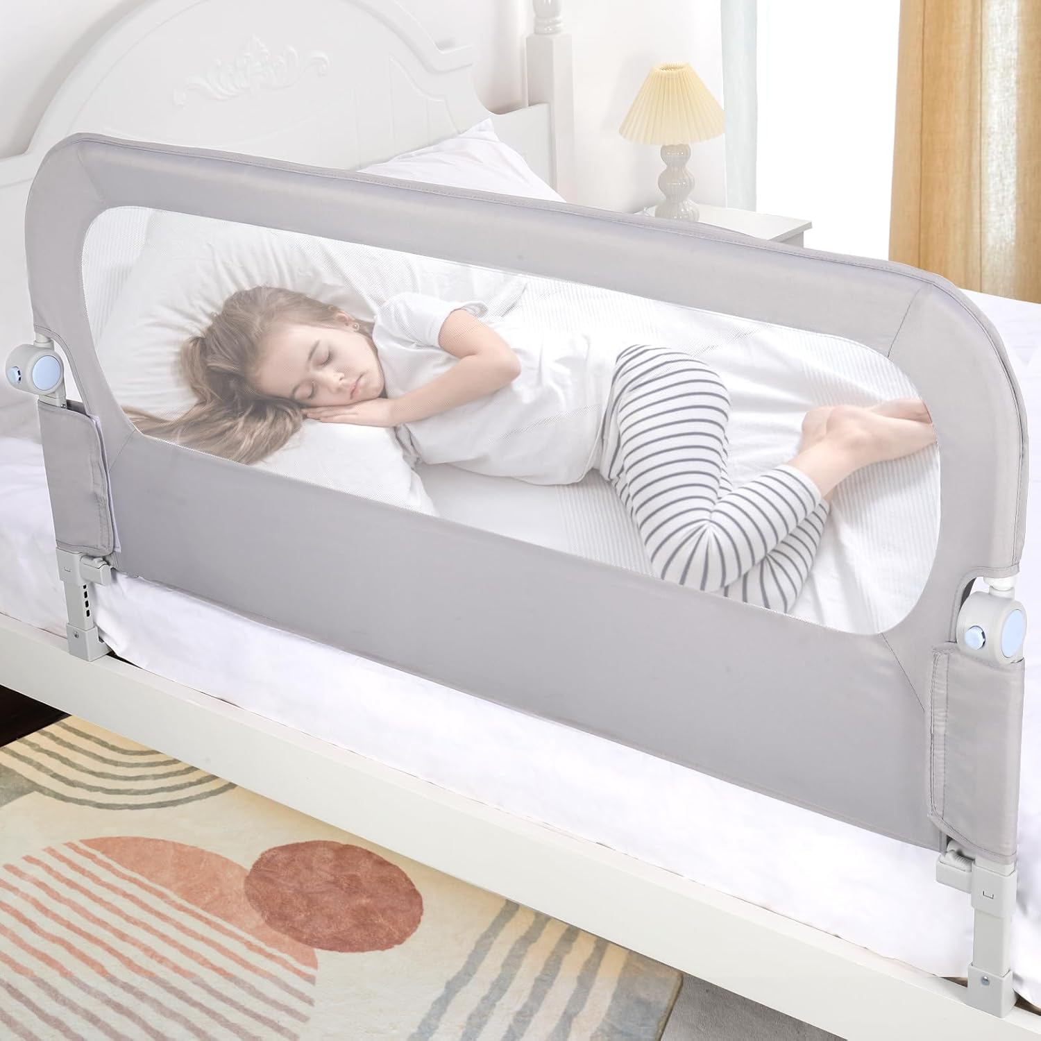 Barandilla de seguridad para cuna de bebé de 120 cm para niños pequeños, ideal para camas individuales, matrimoniales y queen. Barandilla abatible extra alta. 